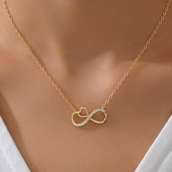 Rhinestone Infinity Symbol Pendant Necklace,Chain charm dainty Minimalist trendy - Picture 1 of 10